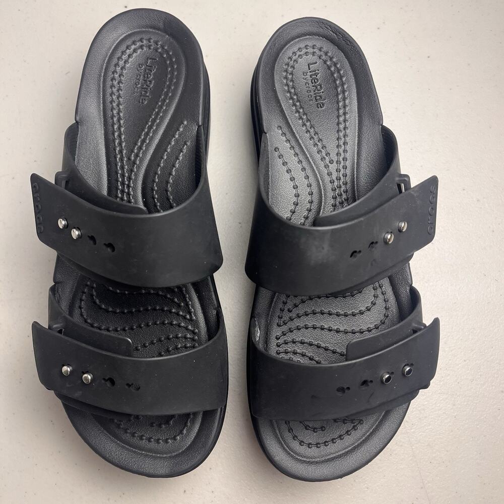 Crocs Brooklyn Low Wedge Platform Sandals Black Womens 6 LiteRide Comfort - Picture 13 of 16